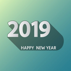 Happy New Year or christmas card 2019 with long shadow black,Simple design style