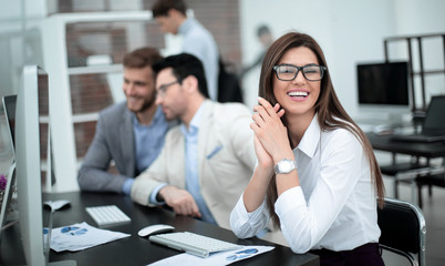 successful business woman in the workplace in the office.