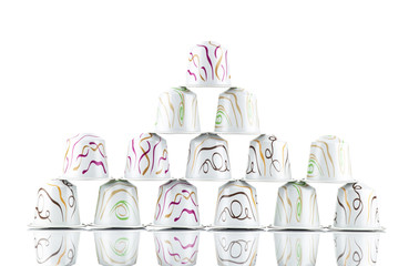 Coffee capsules on white background.