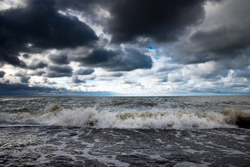 Dark clouds over Baltic sea next to Liepaja, Latvia.
