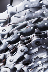 Mountain bike rear cassette macro shot. CARTRIDGE FOR BIKECARTRIDGE.