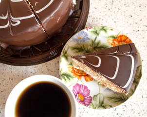 chocolate cake with cup of coffee