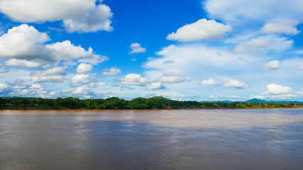 Mekong River and Blue Sky The beauty of nature in the rainy season.
