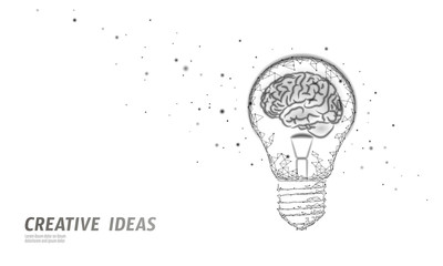 Human brain IQ smart business concept. E-learning nootropic drug supplement braingpower. Brainstorm creative idea project work low poly polygonal vector illustration