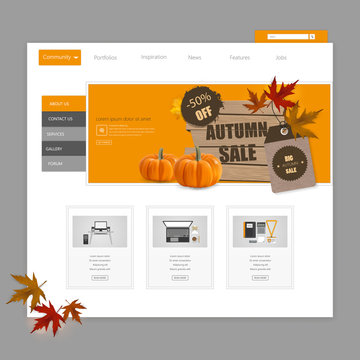 Creative Autumn theme website template design vector