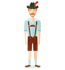 German cartoon oktoberfest man in traditional costume flat vector   illustration isolated on white