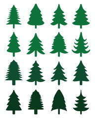 Green Christmas trees on a white background