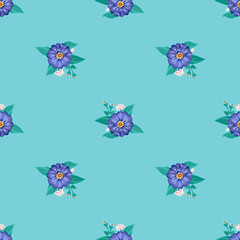 Seamless gorgeous bright pattern in small garden flowers of zinnia. Millefleur. Floral background for textile, wallpaper, covers, surface, print, gift wrap, scrapbooking, decoupage.