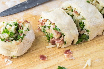 Homemade cheesy bacon holiday rolls.