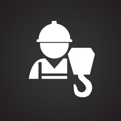 Worker crane operator on black background icon