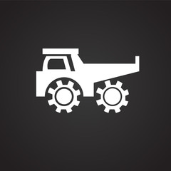 Construction heavy truck on black background icon