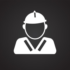 Worker in unionall on black background icon