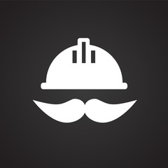 Worker with mustaches on black background icon