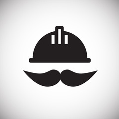 Worker with mustaches on white background icon