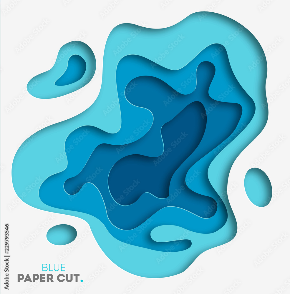 Wall mural 3d abstract blue wave background with paper cut shapes. vector design layout for business presentati
