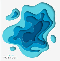 3D abstract blue wave background with paper cut shapes. Vector design layout for business presentations, flyers, posters. Eps10.