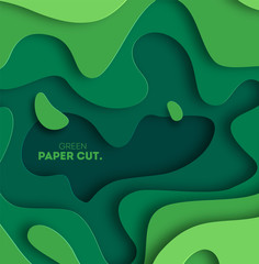 3D abstract background with green paper cut shapes. Vector design layout for business presentations, flyers, posters and invitations. Colorful carving art, environment and ecology element
