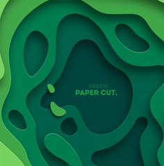 3D abstract background with green paper cut shapes. Vector design layout for business presentations, flyers, posters and invitations. Colorful carving art, environment and ecology element