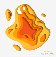 Yellow background with paper cut shapes. Vector illustration. 3D abstract carving art.