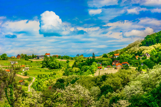 Zagorje landscape Croatia countryside. / Scenic view at amazing colorful countryside in Zagorje region, Continental Croatia.