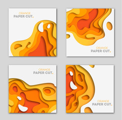 Banners templates with orange paper cut shapes. Bright autumn modern abstract design. Vector Illustration.