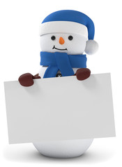 3D Illustration Schneemann mit Schild