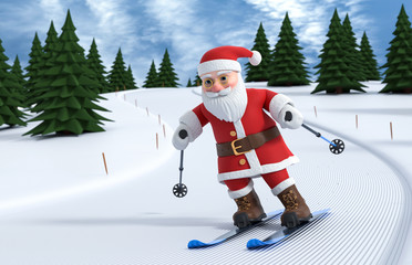 3D Illustration Weihnachtsmann auf Ski