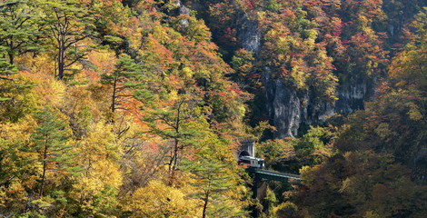 Naruko Gorge valley with rail tunnel in Miyagi Tohoku Japan