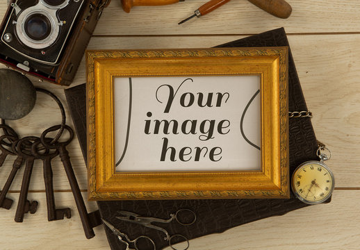 Antique Gold Picture Frame Mockup