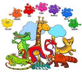 basic colors educational page with animals