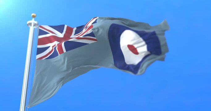 Flag of the Royal Air Force waving at wind. Loop