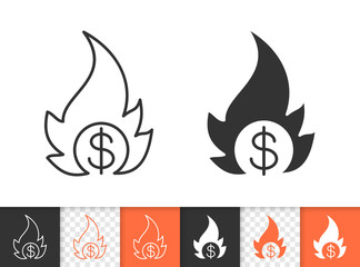 Money Fire simple black line vector icon