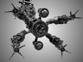 Mechanical hand or futuristic robotic arm isolated on gray background. 3D Render