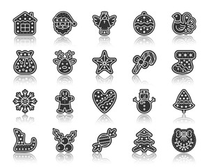 Christmas Gingerbread black silhouette icons vector set