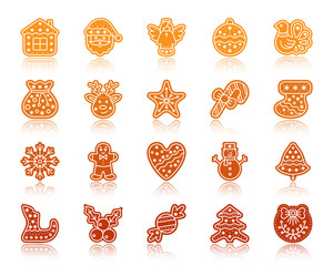 Christmas Gingerbread color silhouette icons vector set