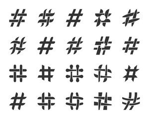 Obraz premium Hashtag black silhouette icons vector set