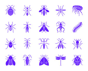 Danger Insect color silhouette icons vector set