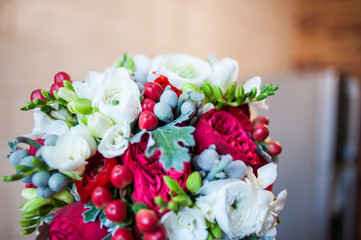 Beautiful bride big wedding bouquet