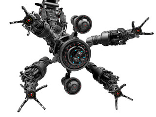 Mechanical hand or futuristic robotic arm isolated on white background. 3D Render