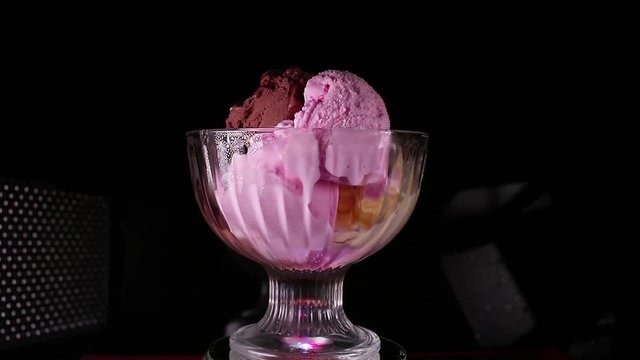 Ice cream sundae black background