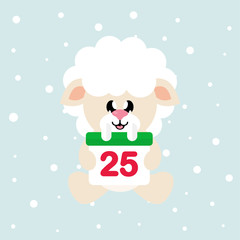 cartoon cute sheep white sitting with christmas calendar