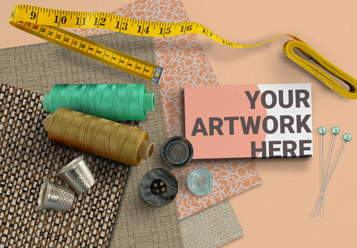 Business Card and Sewing Supplies Mockup