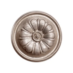 Silver decorative element with floral pattern isolated on white background