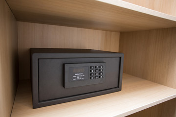 Hotel safe on a shelf