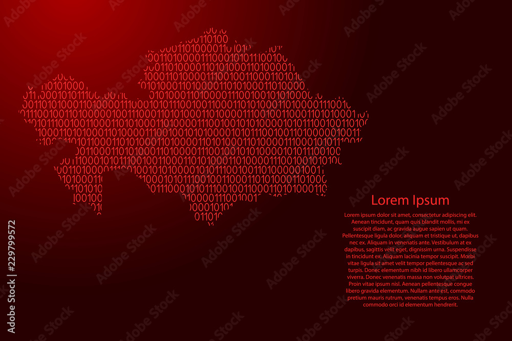Fototapete kazakhstan map abstract schematic from red ones and zeros binary digital code for banner, poster, gr