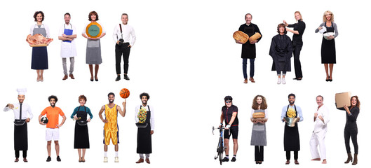 Group of people with food and different professions