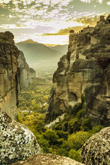 Sunset over Varlaam monastery in Meteora, Greece