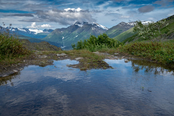Naklejka na ściany i meble Small pond along the Trail of 98 off the Richardson Highway near Valdez Alaska. This was an original trail of the Klondike Gold Rush, and goes through mountains and glaciers