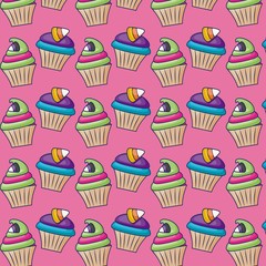 sweet cupcakes with candies pattern