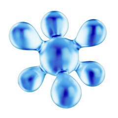 Blue transparent glass molecule on white background